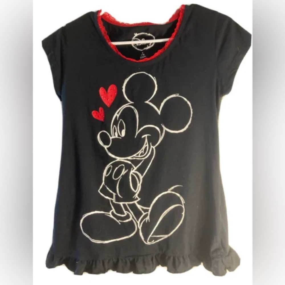 disney Mickey Mouse Women’s Blouse size medium 8-10 Black Love Mickey Hearts